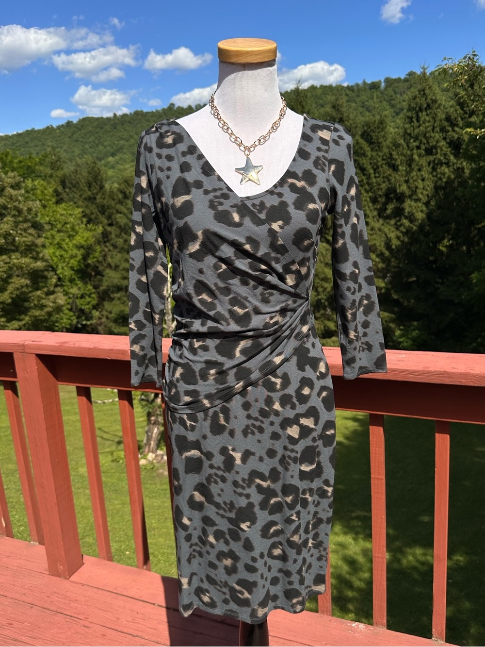 NWT! Ann Taylor Gray and Black Leopard-Print Wrap Dress